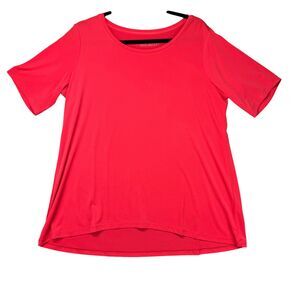 Susan Graver Shirt Large Petite Pink Short Sleeve Tunic Top Modern Essentials